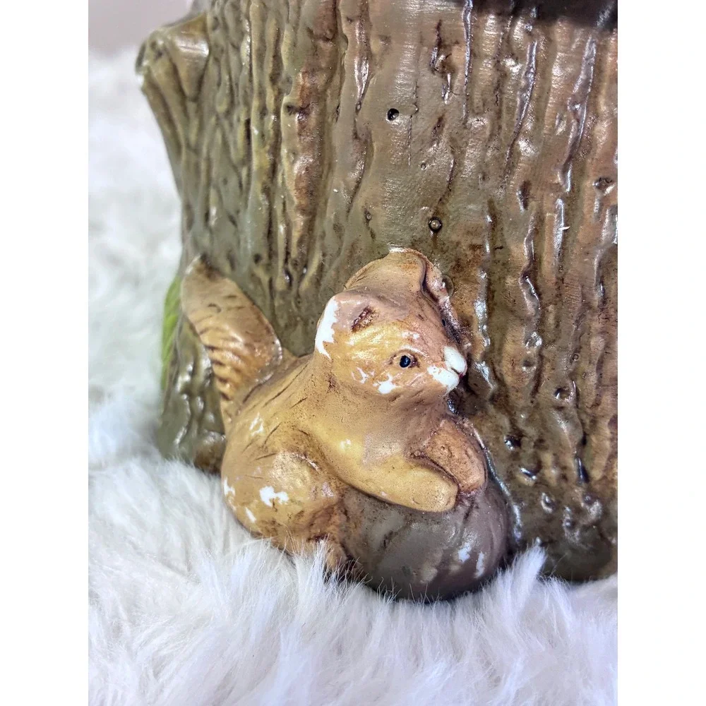 Vintage Ceramic Squirrel On Stump Candy/Walnut Jar Canister Woodland Decor